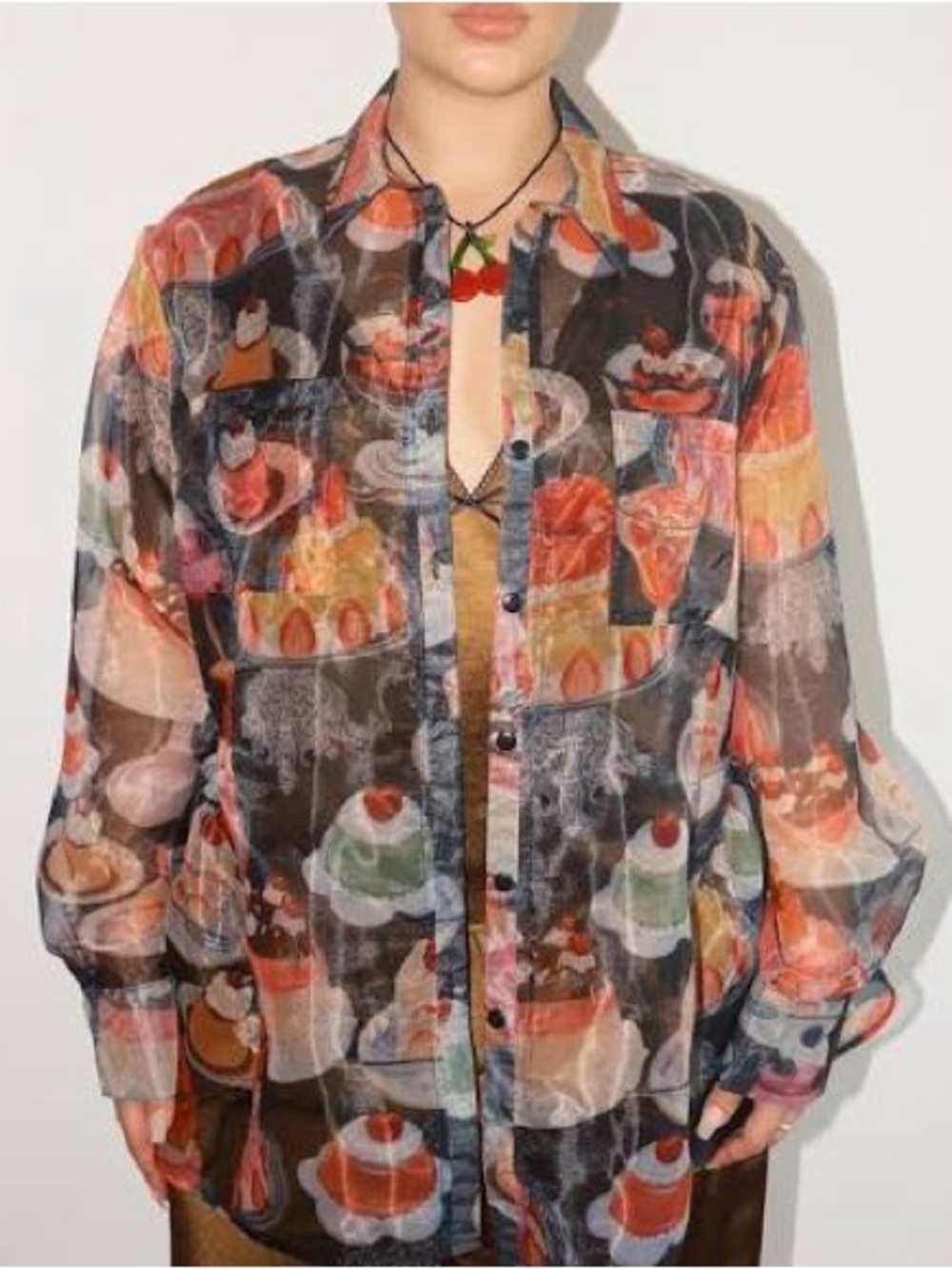 Lisa Says Gah Sheer Dessert-Table Button Front Shirt Plus